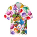 Bunny Ears And Easter Eggs Tropical Dinosaur Hawaiian Shirt Front
