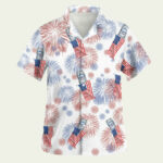 Busch light american flag fireworks hawaiian shirt front side