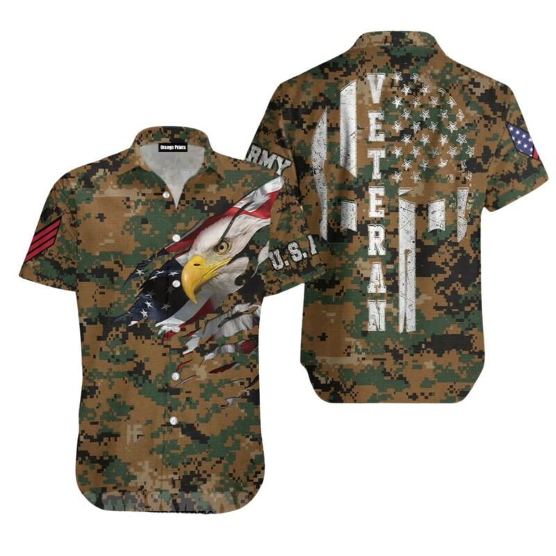 Camo Us Marine Corps Veteran Skull Hawaiian Shirt