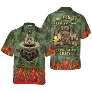 Camping Sheriff Bear Drink Beer Hawaiian Shirt