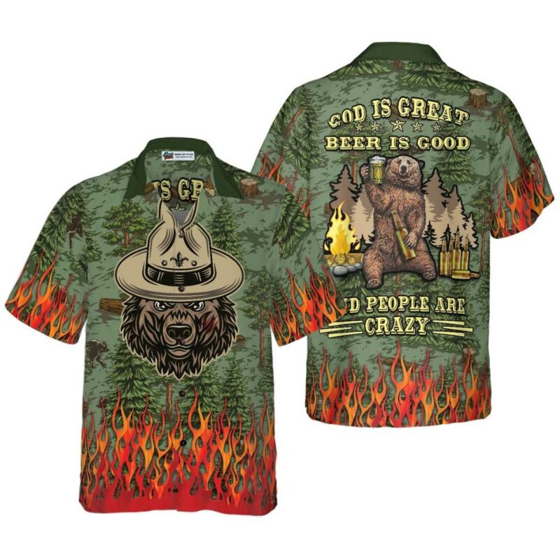 Camping Sheriff Bear Drink Beer Hawaiian Shirt