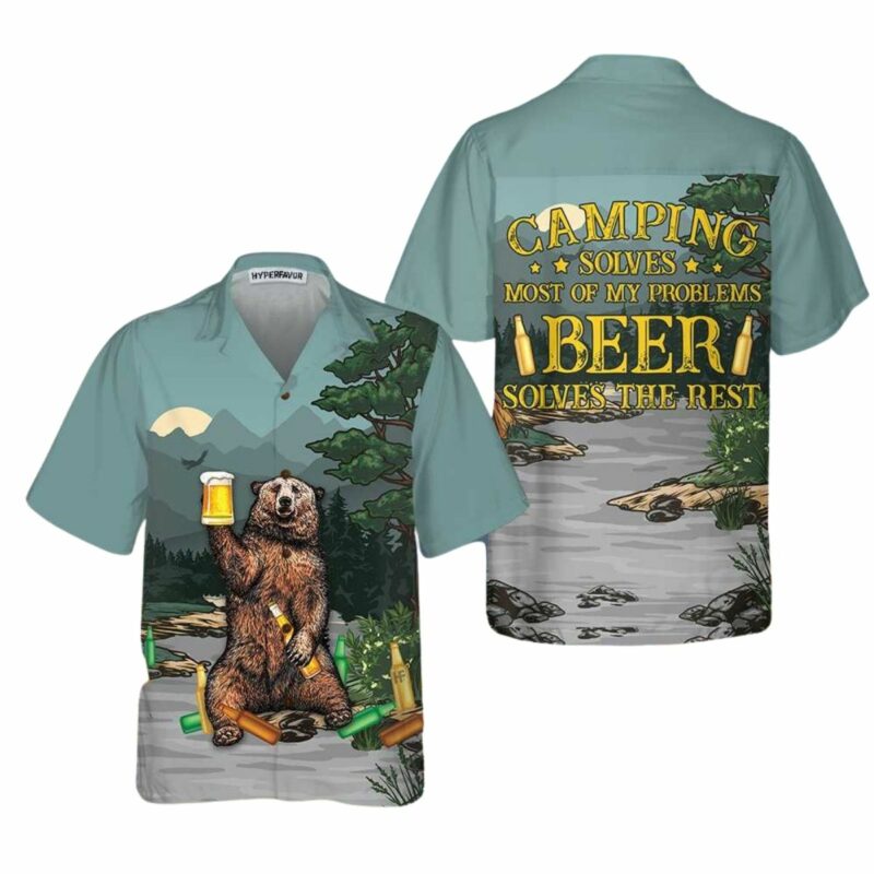 Camping Solves Most Of Problems Brear And Beer Hawaiian Shirt