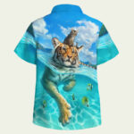 Cat bengal tiger swimming colorful unique hawaiian shirt back