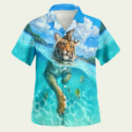 Cat bengal tiger swimming colorful unique hawaiian shirt front