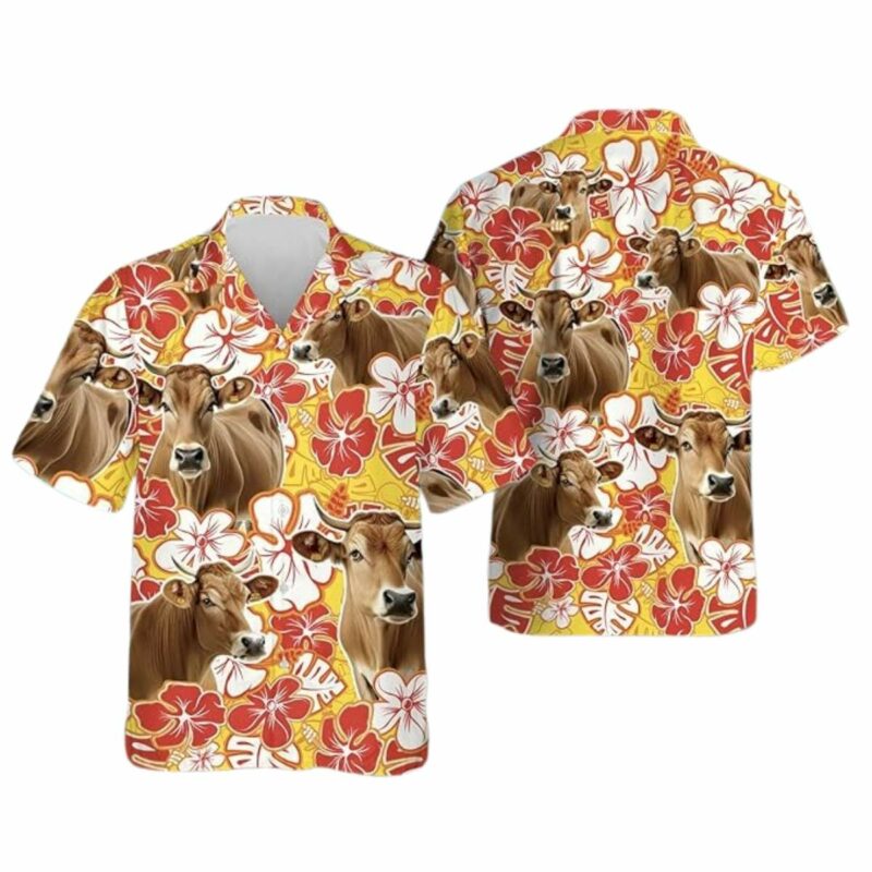 Cattle Cow Hibiscus Hawaiian Shirt