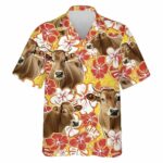Cattle Cow Hibiscus Hawaiian Shirt Front