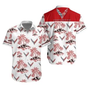 Chevrolet Corvette Coconut Island White And Red Hawaiian Shirt