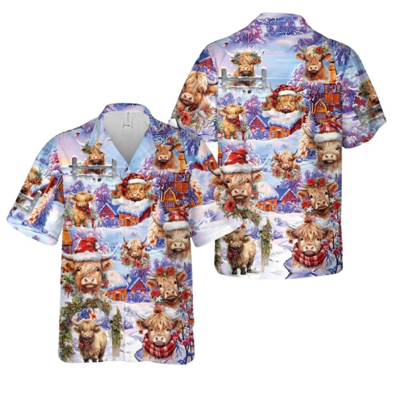 Christmas Highland Cow Hawaiian Shirt