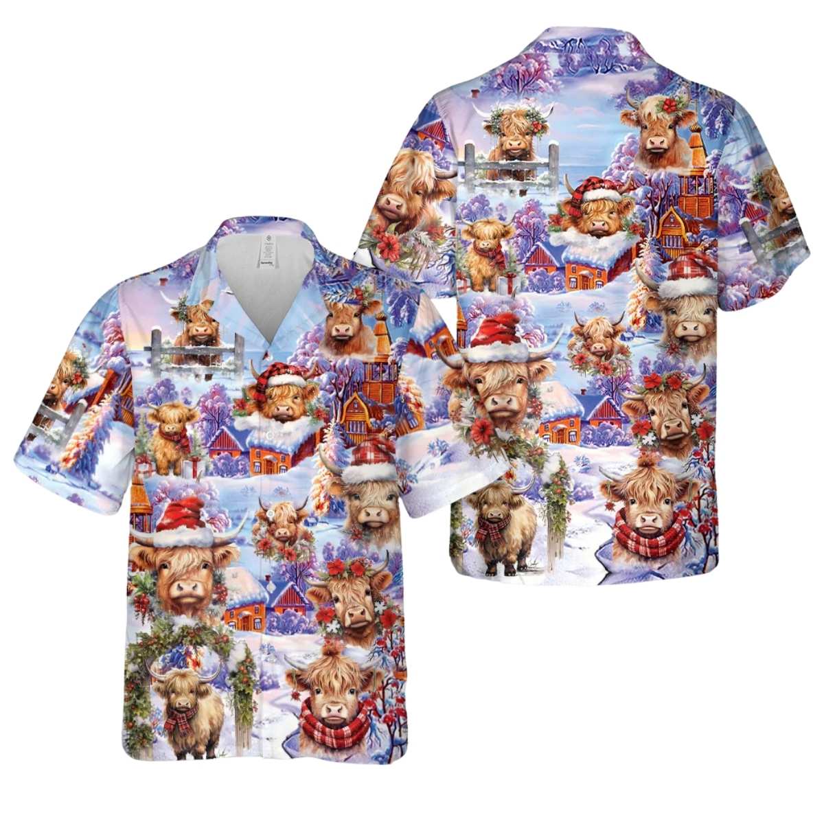Christmas Highland Cow Hawaiian Shirt