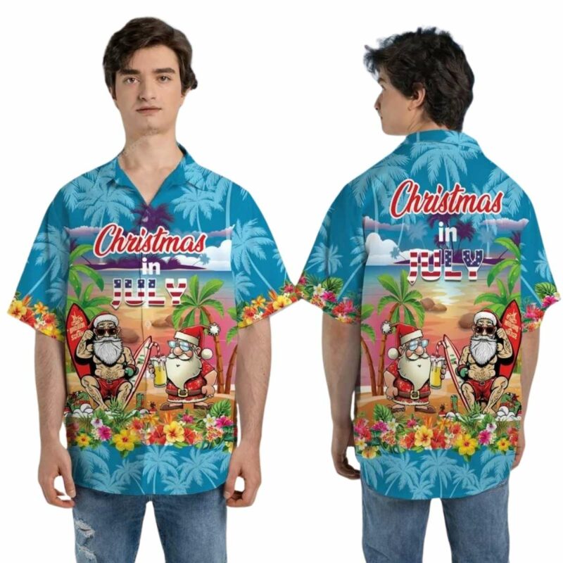 Christmas In July Santa Claus Surfing Hawaiian Shirt