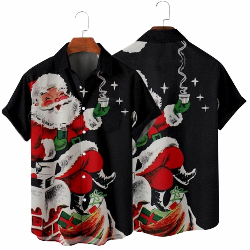 Christmas Santa Claus And Tea Funny Hawaiian Shirt
