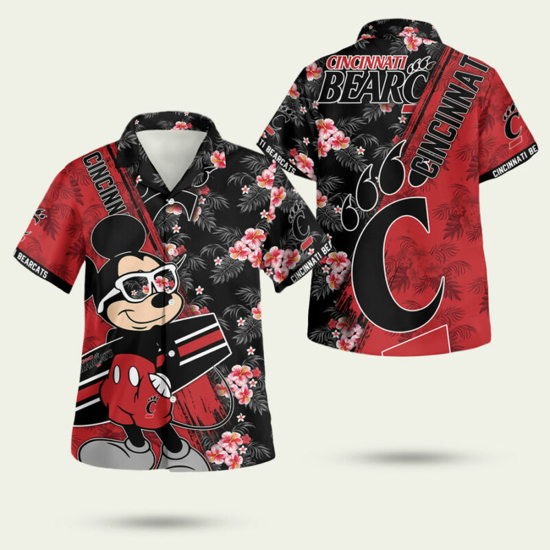 Cincinnati Bearcats Summer Mickey And Floral Pattern Hawaiian Shirt