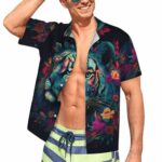 Colorful Flower Tiger Hawaiian Shirt Front 1