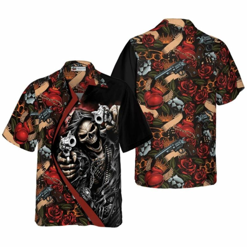 Cool Gun Skull Colorful Summer Hawaiian Shirt