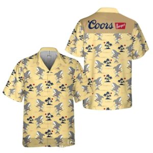 Coors Banquet And Shark Summer Yellow Hawaiian Shirt