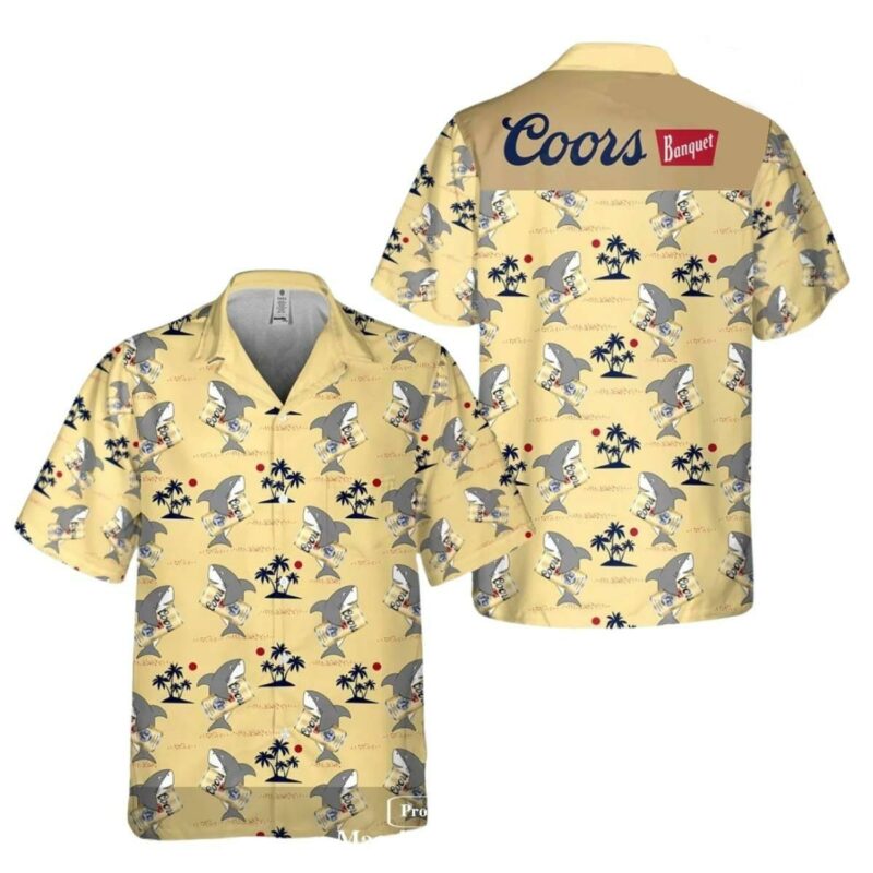 Coors Banquet And Shark Summer Yellow Hawaiian Shirt