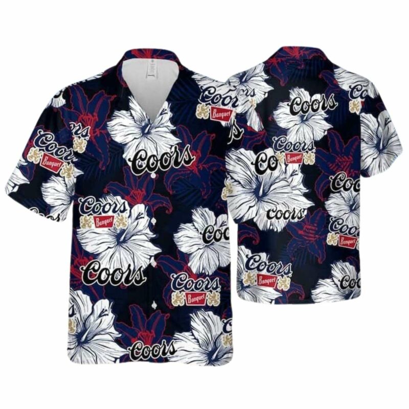 Coors Banquet Beer Beach Hibiscus Black Hawaiian Shirt