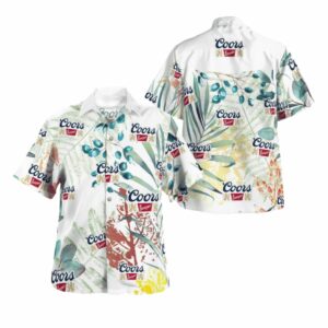 Coors Banquet Beer Floral Palm Leaves Hawaiian Shirt