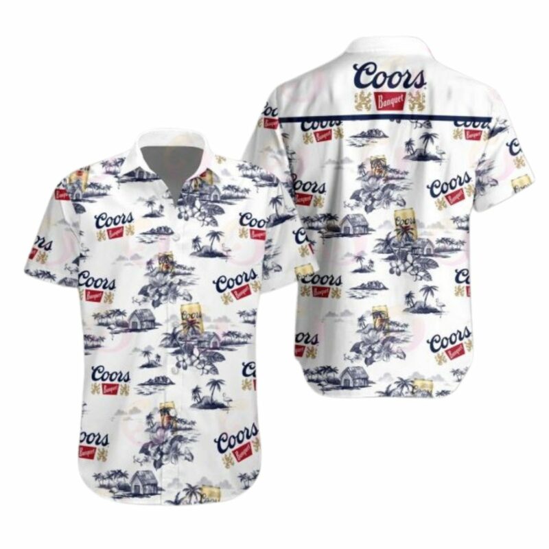 Coors Banquet Mini Scene White Pattern Hawaiian Shirt