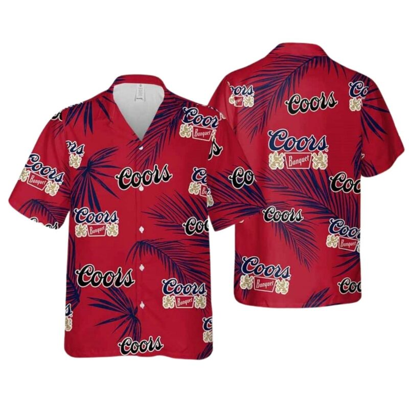 Coors Banquet Palm Leaves Red Pattern Hawaiian Shirt