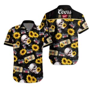 Coors Banquet Sunflower Skull Hawaiian Shirt