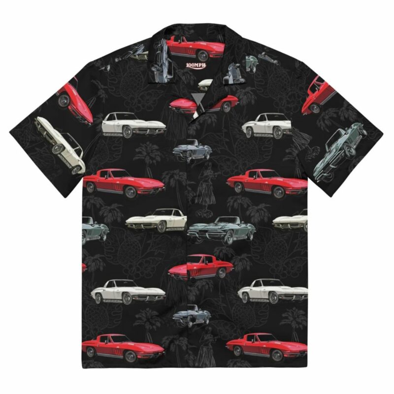 Corvette C2 Black Pattern Hawaiian Shirt