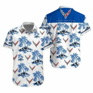 Corvette C8 Coconut Island White Pattern Hawaiian Shirt