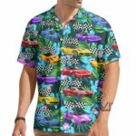 Corvette Car Colorful Tropical Hawaiian Shirt Front 1
