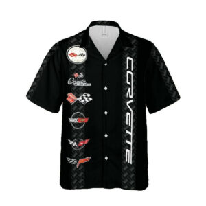 Corvette Generations Black Pattern Hawaiian Shirt