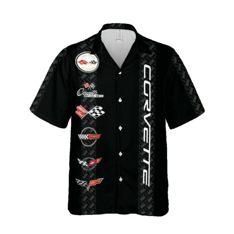 Corvette Generations Black Pattern Hawaiian Shirt