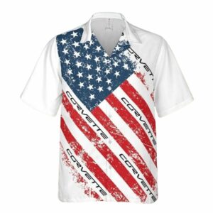 Corvette US Flag White Pattern Hawaiian Shirt