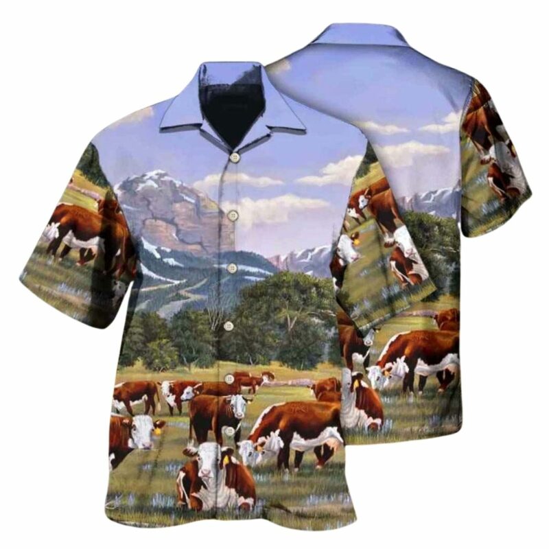 Cow Hereford Beautiful Landscape Tropical Hawaiian Shirt