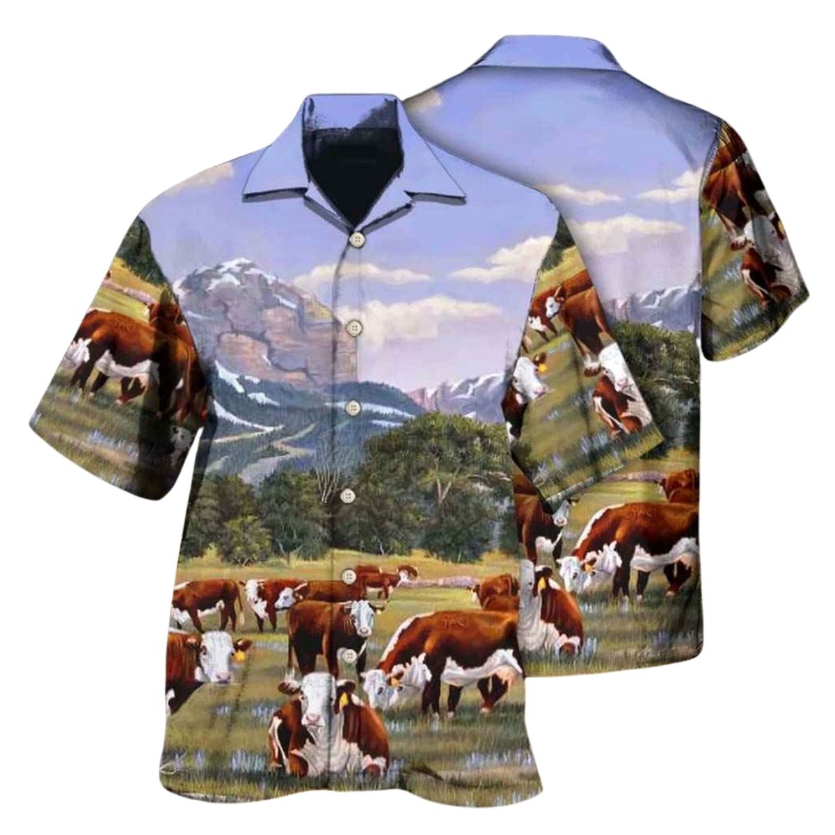 Cow Hereford Beautiful Landscape Tropical Hawaiian Shirt