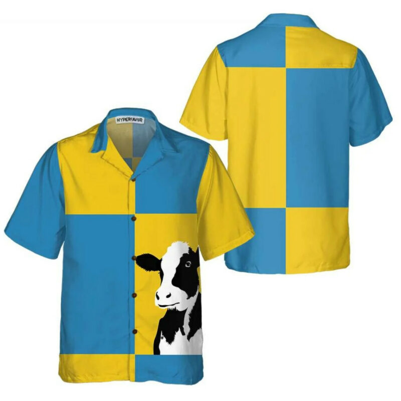 Cow On Yellow And Blue Background Hawaiian Shirt