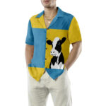 Cow On Yellow And Blue Background Hawaiian Shirt Front 2