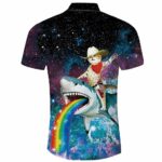 Cowboy Cat Riding Shark Funny Hawaiian Shirt Back