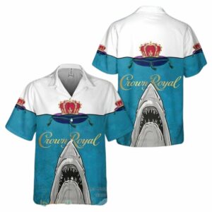Crown Royal Shark White Blue Jaws Hawaiian Shirt