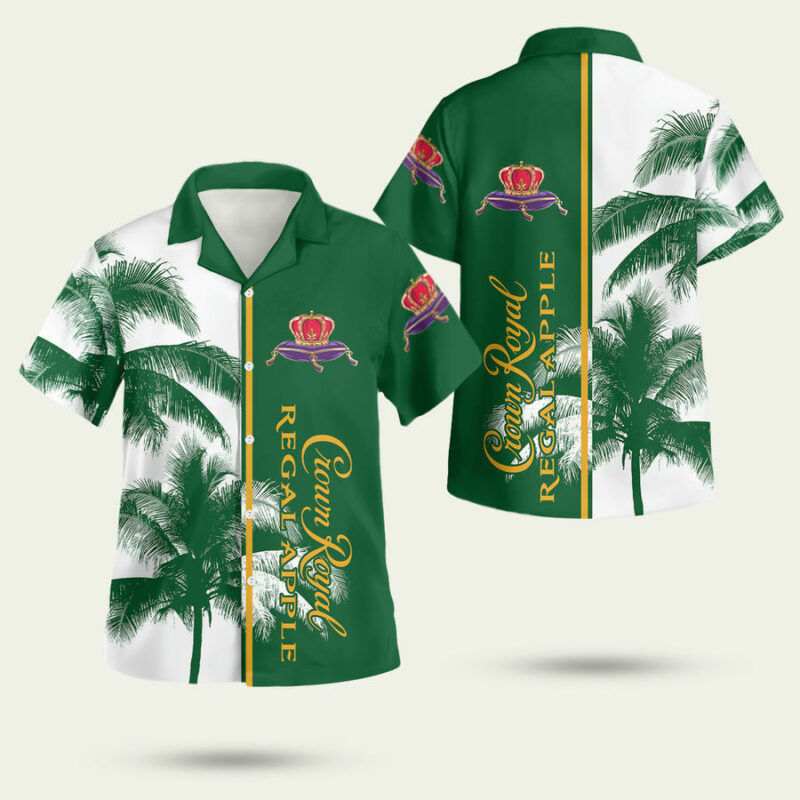 Crown Royal Regal Apple Palm Tree Green Hawaiian Shirt
