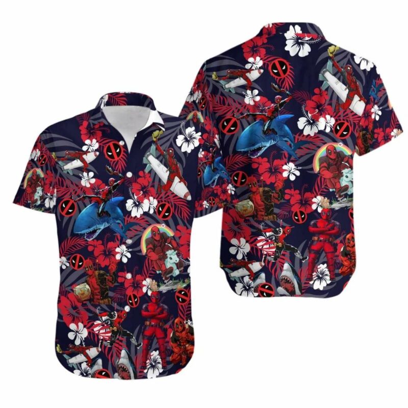 Cute Deadpool Hibiscus Red Pattern Hawaiian Shirt