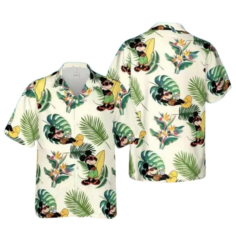 Cute Mickey Mouse Surfing Summer Beach Tropical Leaves Hawaiian Shirt