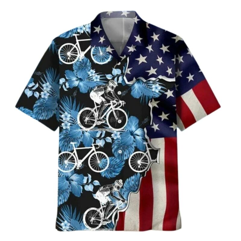 Cycling Tropical Usa Flag Hawaiian Shirt