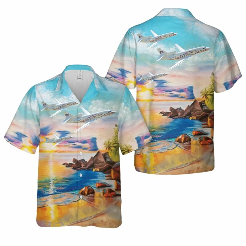 Dassault Falcon 7X Business Aircraft Hawaiian Shirt
