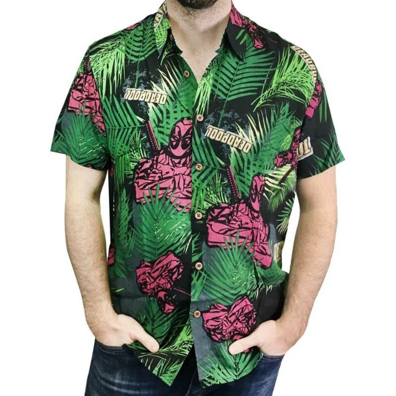 Deadpool Palm Leaves Green Pattern Hawaiian Shirt Front
