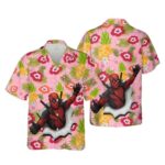 Deadpool Palm Leaves Pink Pattern Hawaiian Shirt