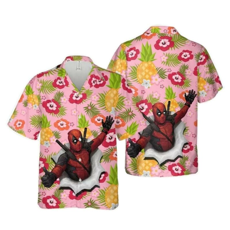Deadpool Palm Leaves Pink Pattern Hawaiian Shirt