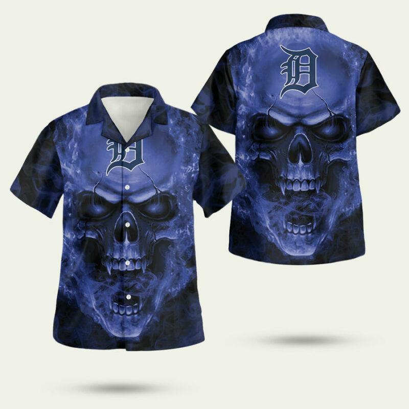 Detroit Tigers Fan Skull Hawaiian Shirt