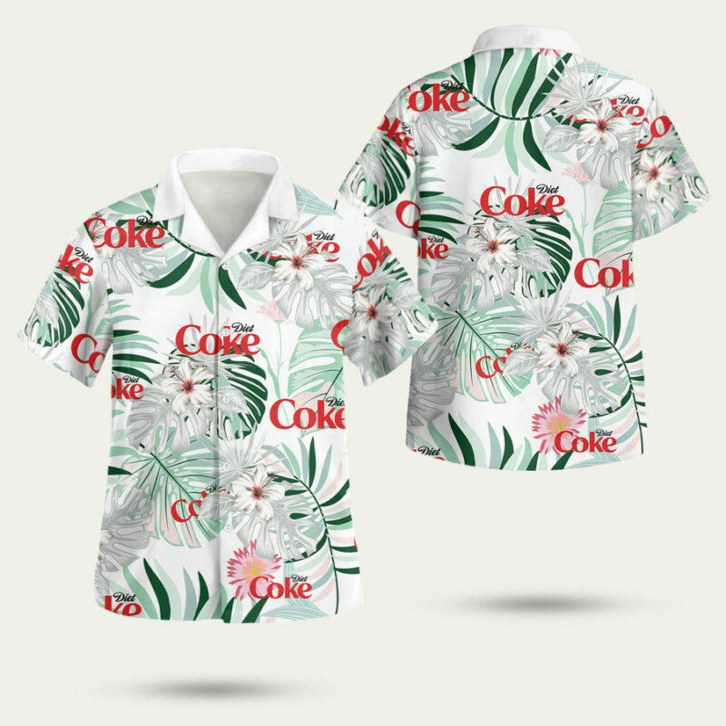 Diet Coke Company Logo Tropical Leaf Hawaiian Shirt