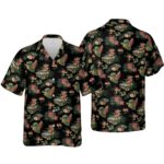Dinosaur Dino Floral Black Hawaiian Shirt