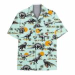 Dinosaur Summer Vibrant Tropical Dino Hawaiian Shirt Front