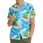 Dinosaur Surfing Hawaiian Shirt Front 1